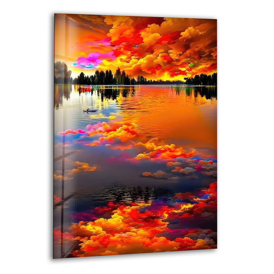 Fiery Sky Reflected in Lake Glass Wall Art custom glass photo prints, large glass prints