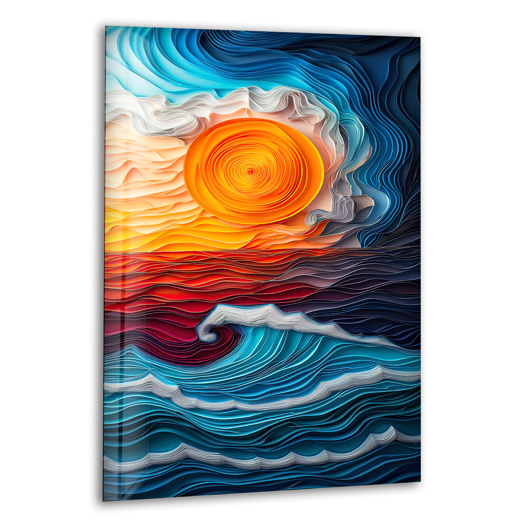 Sunset Oil Blue Painting Glass Wall Art large glass photo prints, glass wall photos