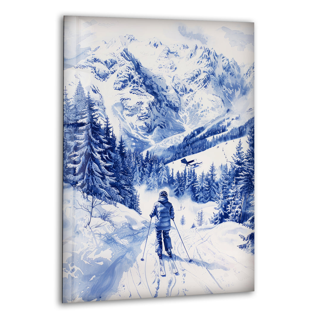 Mountain Skiing Glass Wall Art custom glass pictures, glass art prints