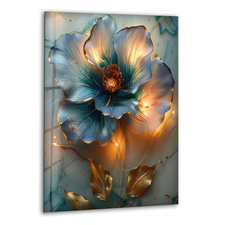 Blue & Orange Vivid Flower Glass Wall Art stained glass wall art, stained glass wall decor
