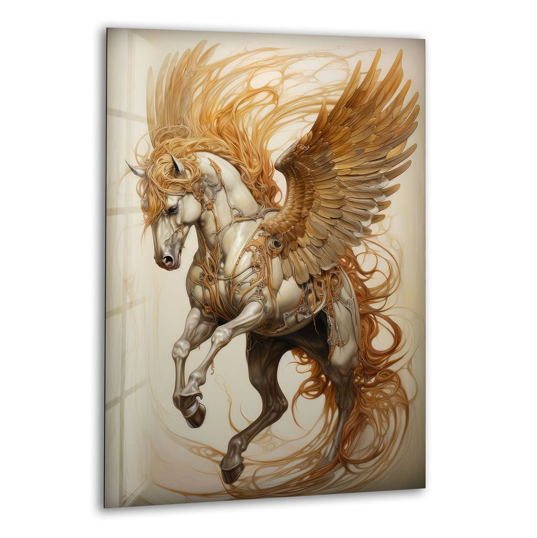 Brown Winged Horse Glass Wall Art glass art painting, glass art for the Wall
