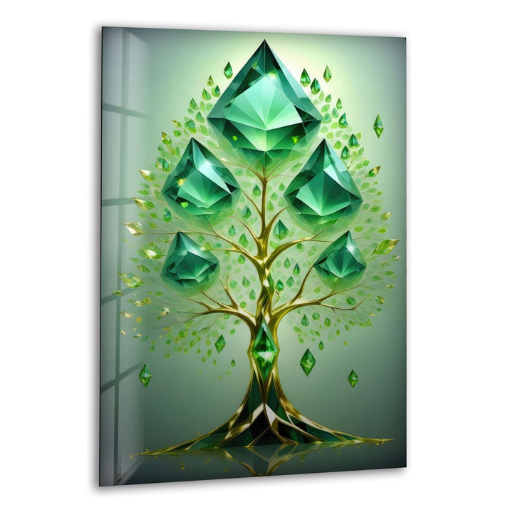 Emerald Tree Glass Wall Art glass art painting, glass art for the Wall
