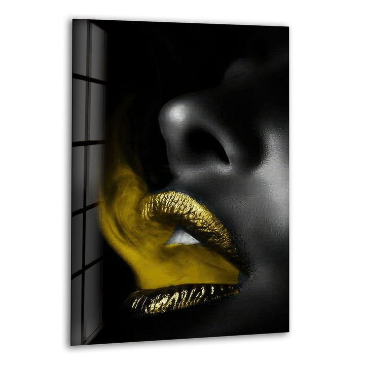 Black Woman and Yellow Lips Glass Wall Art glass art painting, glass art for the Wall
