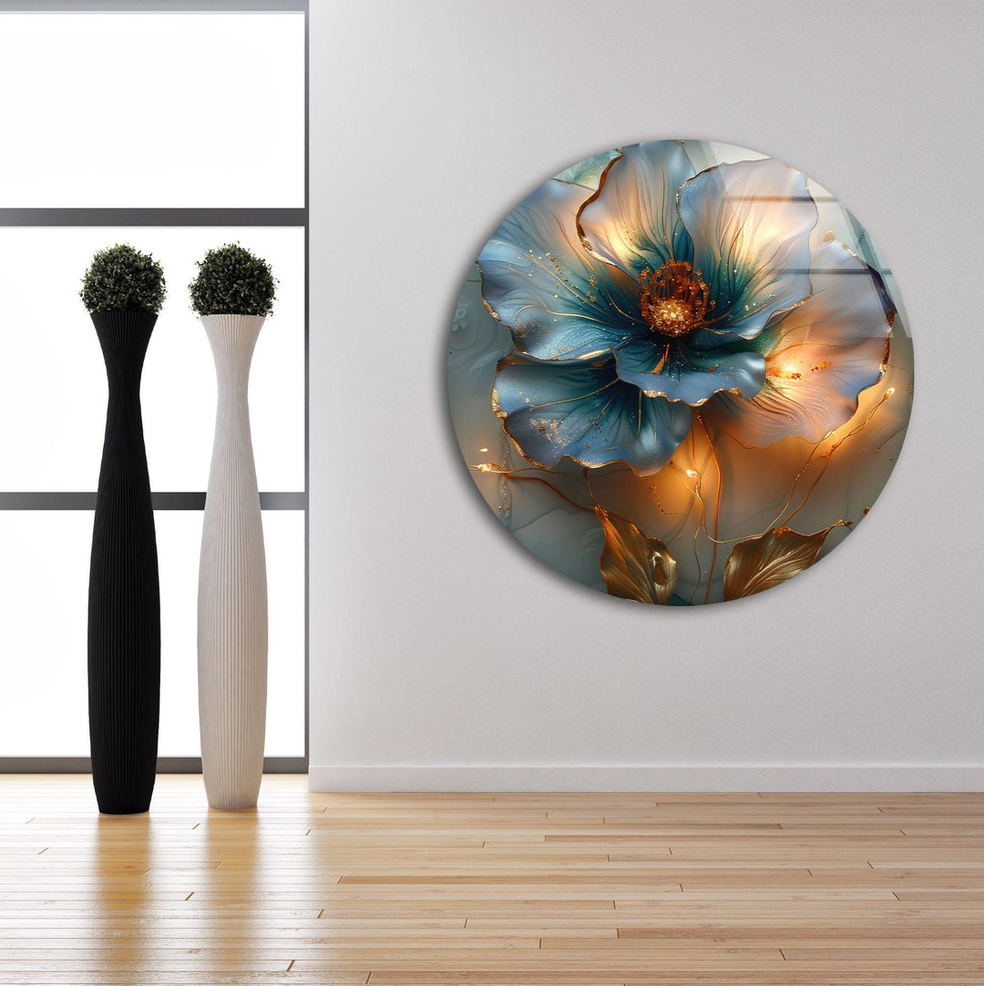 Blue & Orange Vivid Flower Glass Wall Art Glass Printing Wall Art, Print photos on glass
