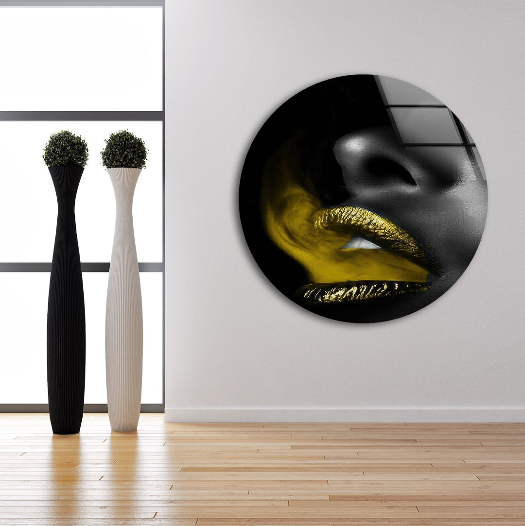 Black Woman and Yellow Lips Glass Wall Art Glass Printing Wall Art, Print photos on glass
