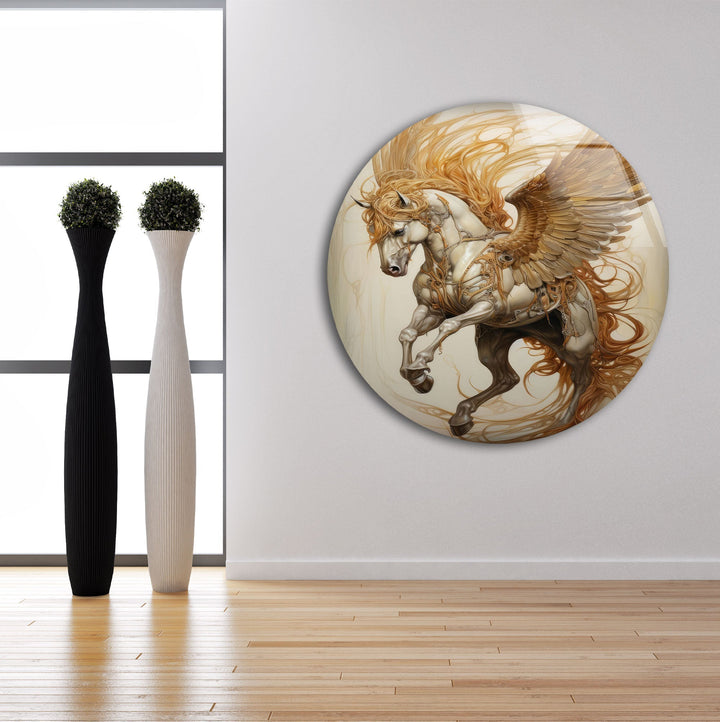 Brown Winged Horse Glass Wall Art glass photo prints, glass picture prints
