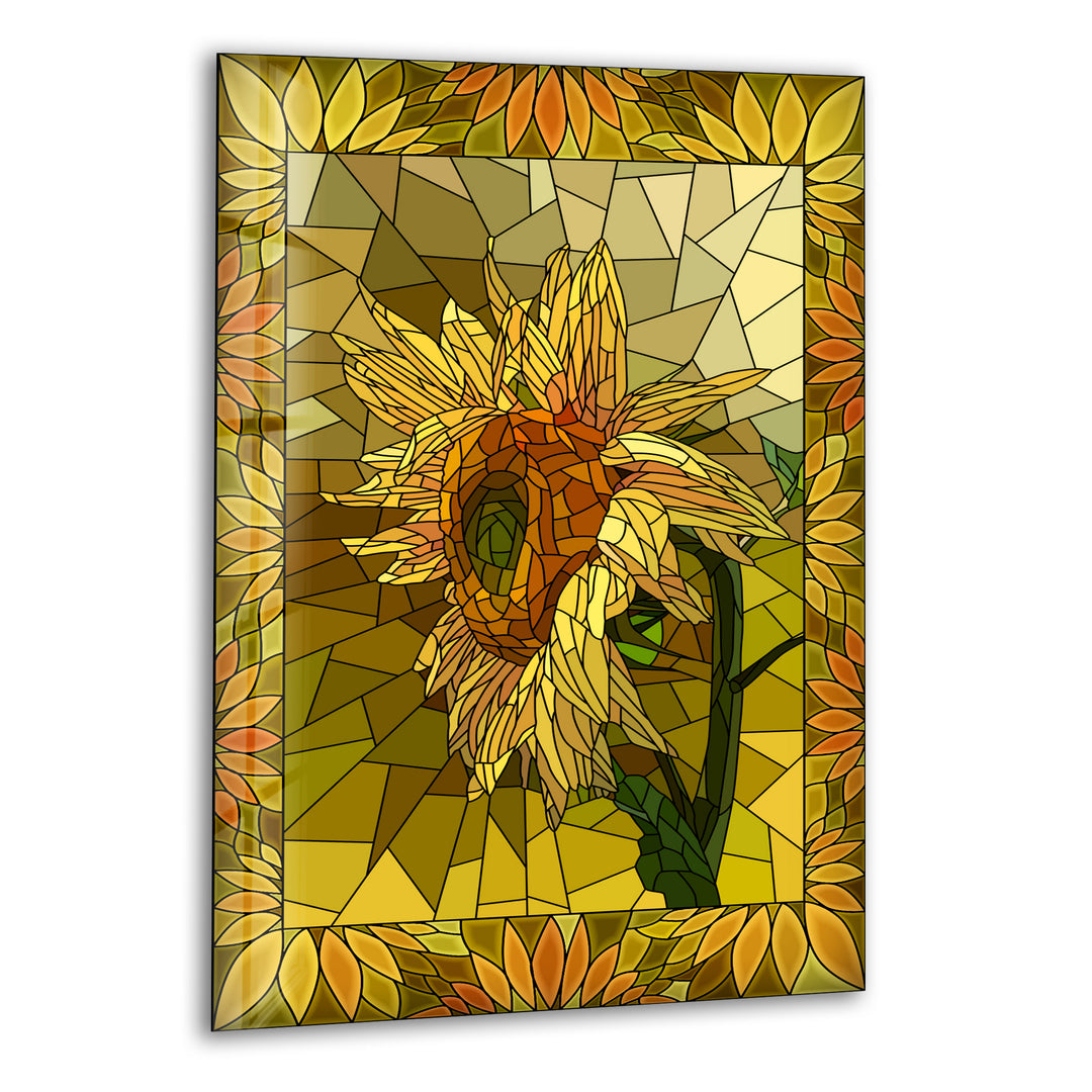 Mosaic Yellow Sunflower Glass Wall Art custom glass photo prints, large glass prints