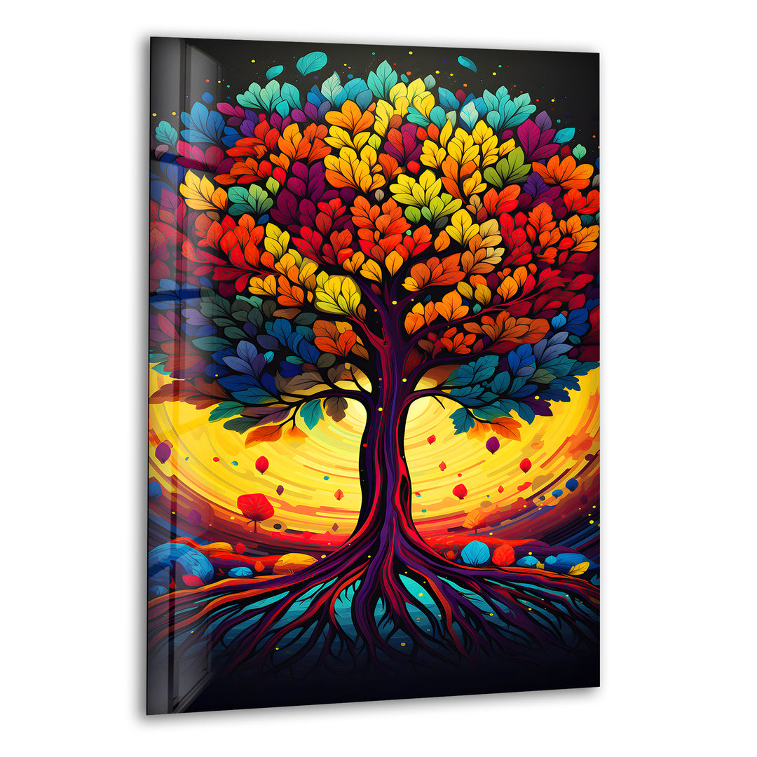 Colorful Tree Painting Glass Wall Art Glass Printing Wall Art, Print photos on glass