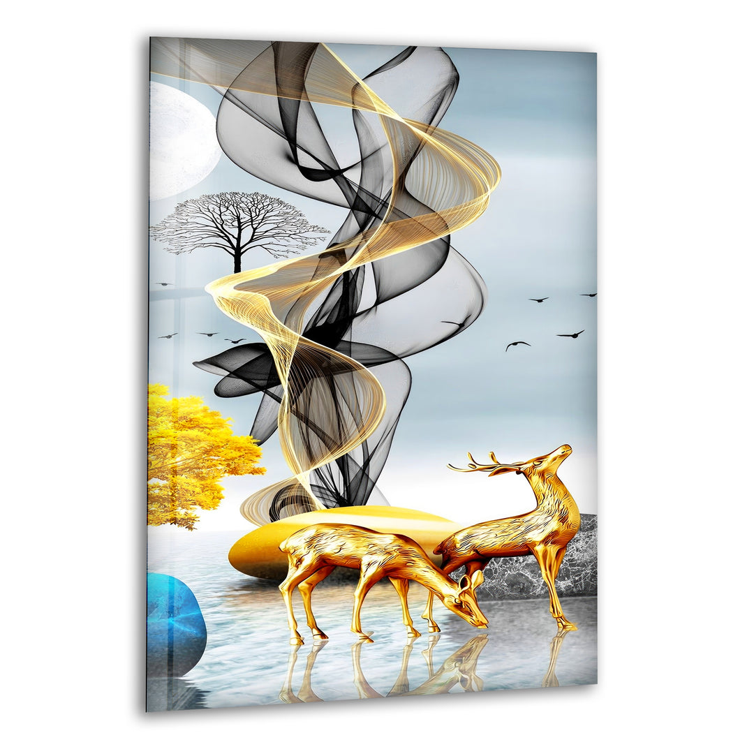 Golden Deer Glass Wall Art custom glass photo prints, large glass prints