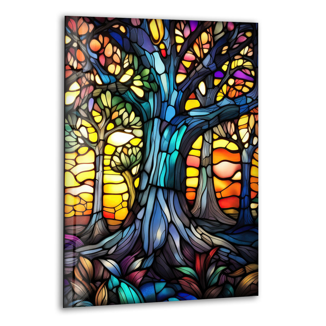 Stained Colored Tree Glass Wall Art large glass photo prints, glass wall photos