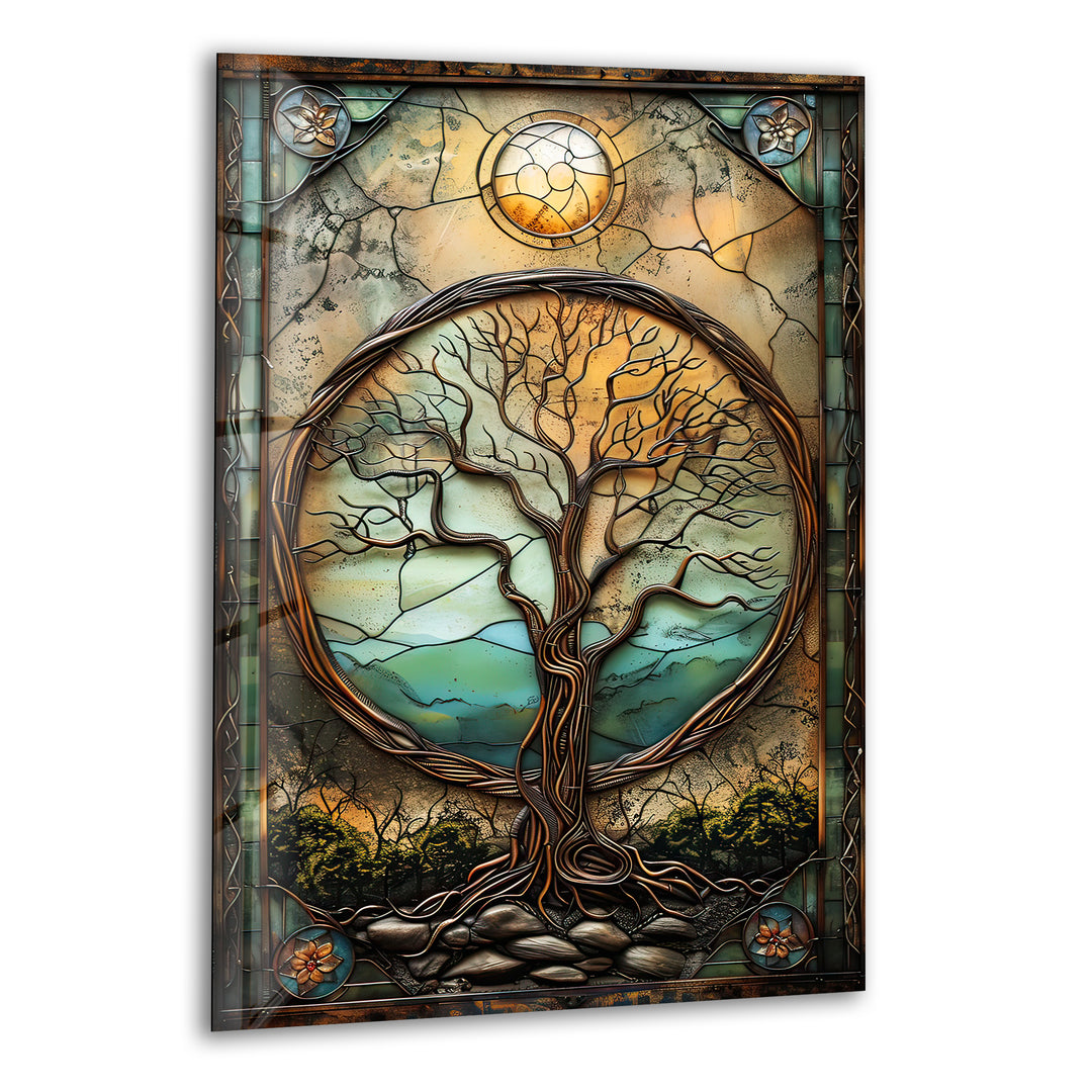 Life Of Tree Vintage Picture Glass Wall Art glass art painting, glass art for the Wall