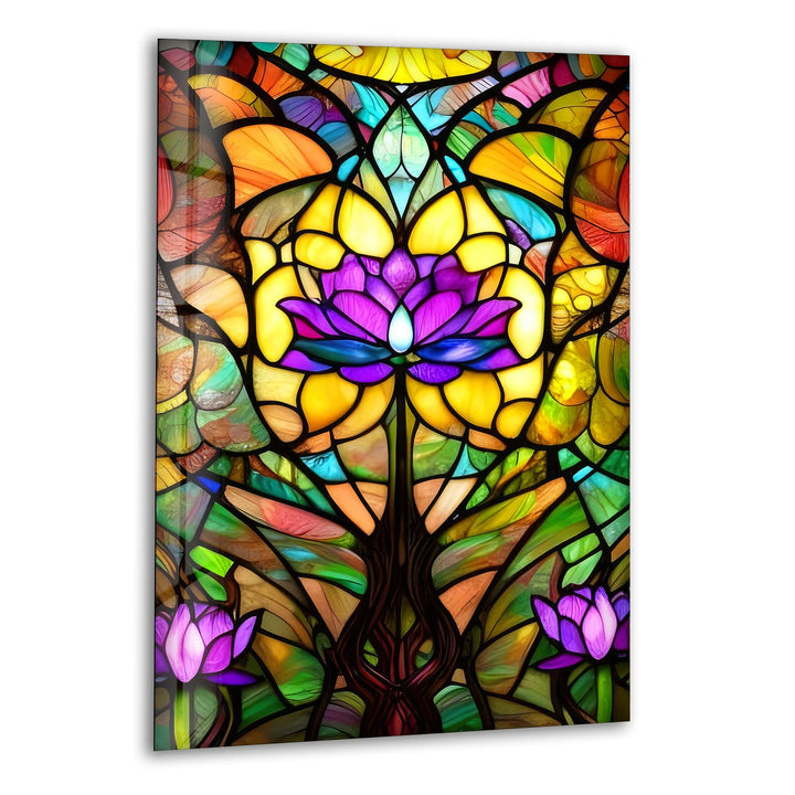 Stained Purple Flowers Glass Wall Art glass art painting, glass art for the Wall