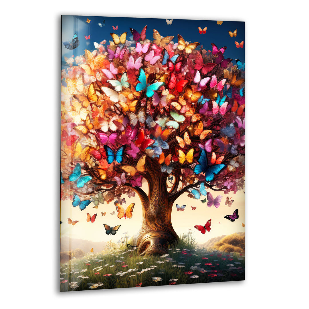 Butterfly Tree Glass Wall Art print on glass, glass printed photos