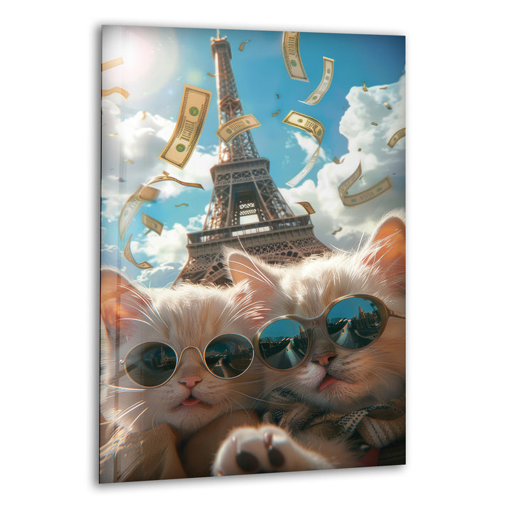 Two Cats in Paris Glass Wall Art photo print on glass, prints on glass wall art