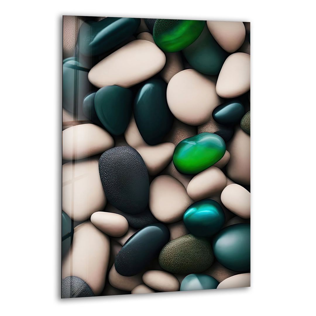 Sea Stones White & Green Glass Wall Art print on glass, glass printed photos