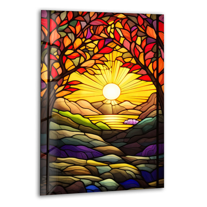 Stained Yellow Sunset Glass Wall Art glass pictures for Wall, glass prints wall art