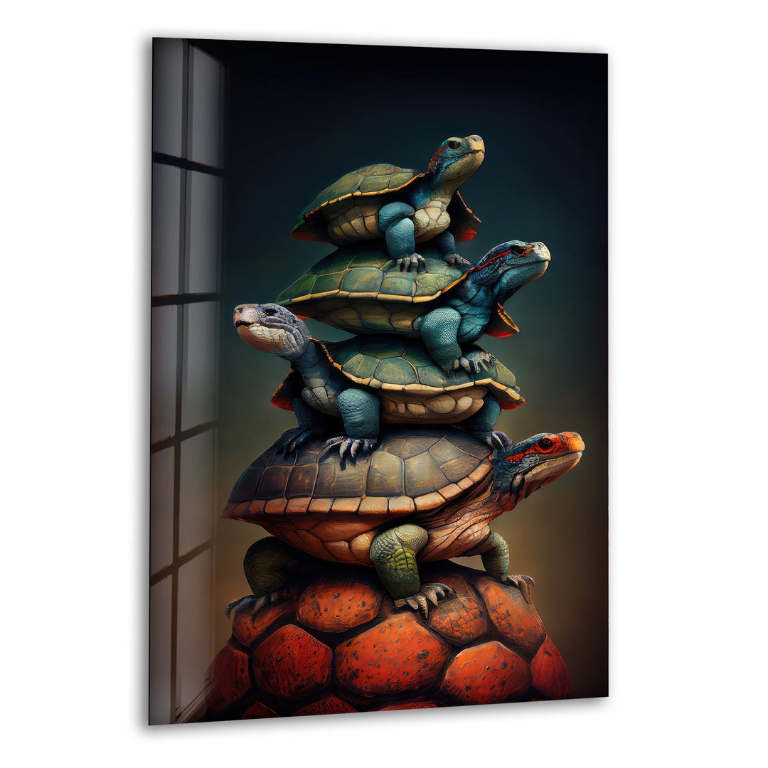 Turtle Family Glass Wall Art glass art painting, glass art for the Wall
