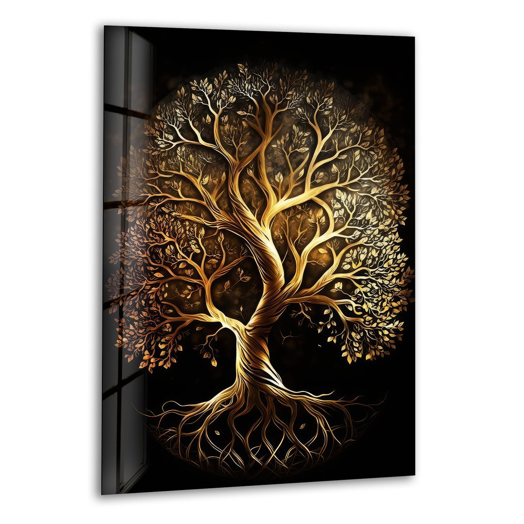 Life of Tree Gold Glass Wall Art custom glass pictures, glass art prints