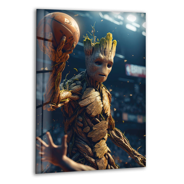 Groot Play Basketball Glass Wall Art