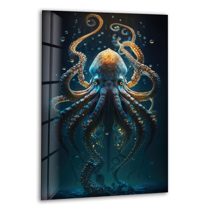 Underwater Blue Octopus Glass Wall Art print picture on glass,Tempered Glass Wall Art