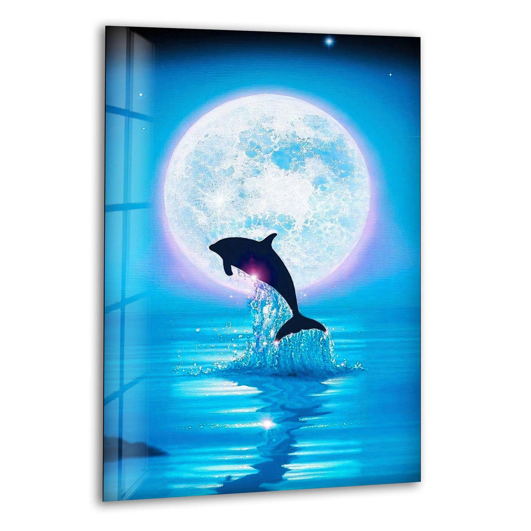 Night Dolphin Glass Wall Art print picture on glass,Tempered Glass Wall Art