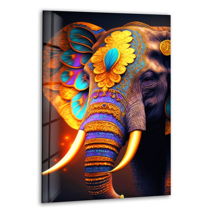 Colorful Indian Elephant Print on Glass Art Pieces
