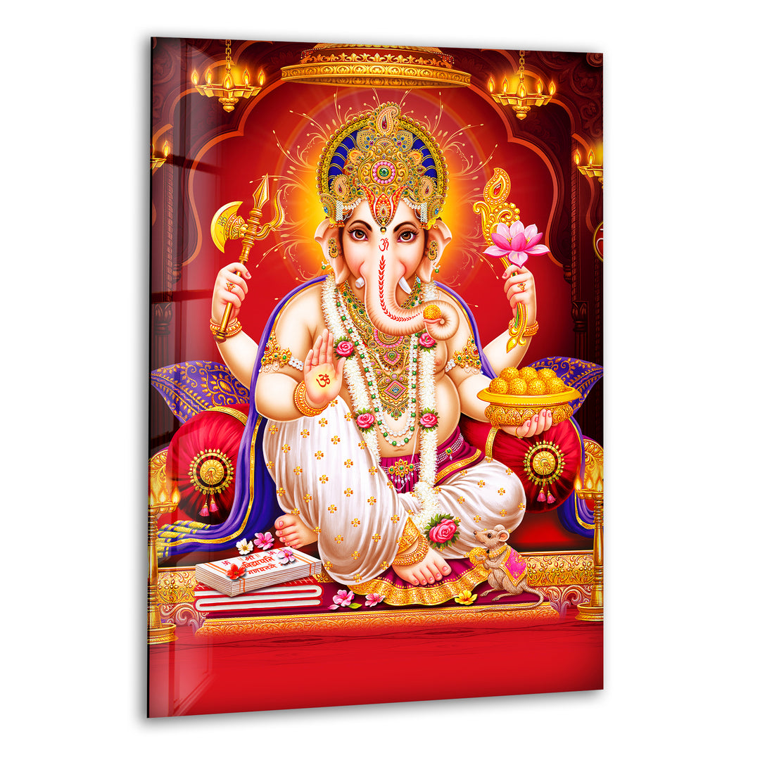 Red Lord Ganesha Glass Wall Art Decor Ideas