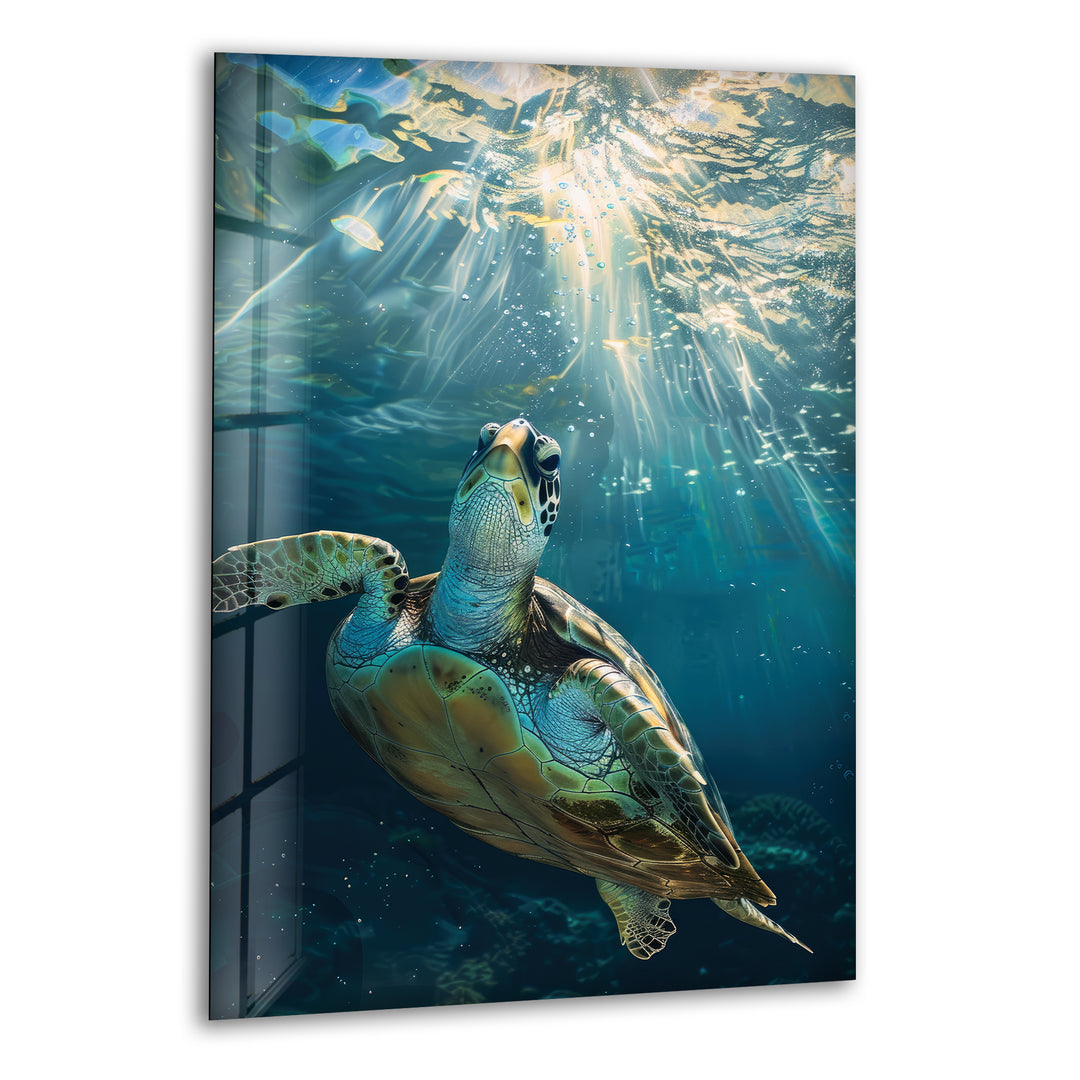 Sea Turtle Underwater Glass Wall Art glass image printing, glass prints from photos