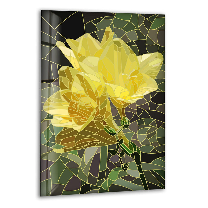 Stained Yellow Flower Glass Wall Artstained glass wall art, stained glass wall decor