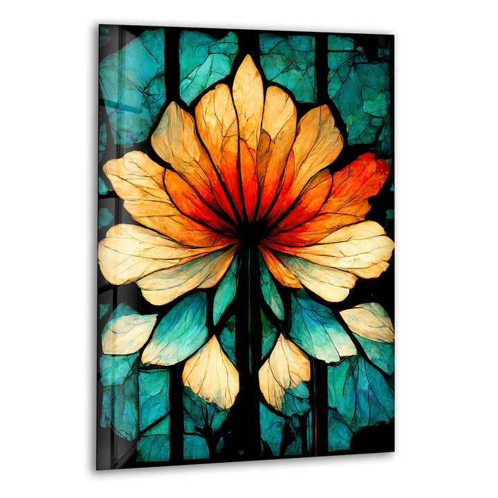 Stain Glassed Window Red Flower Glass Wall Art