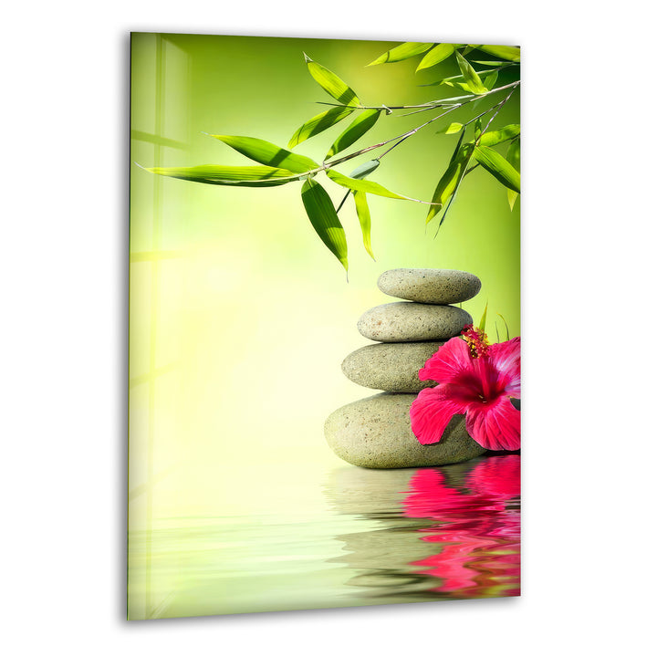 Green Zen & Spa Stones Glass Wall Art