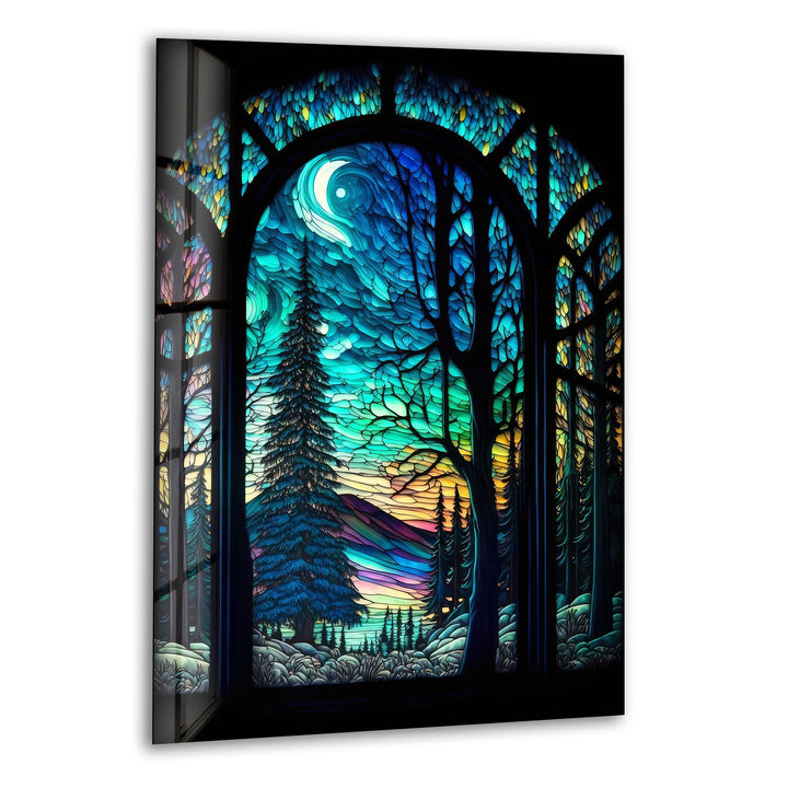 Stained Night Forest Glass Wall Art art glass wall art, glass wall art pictures