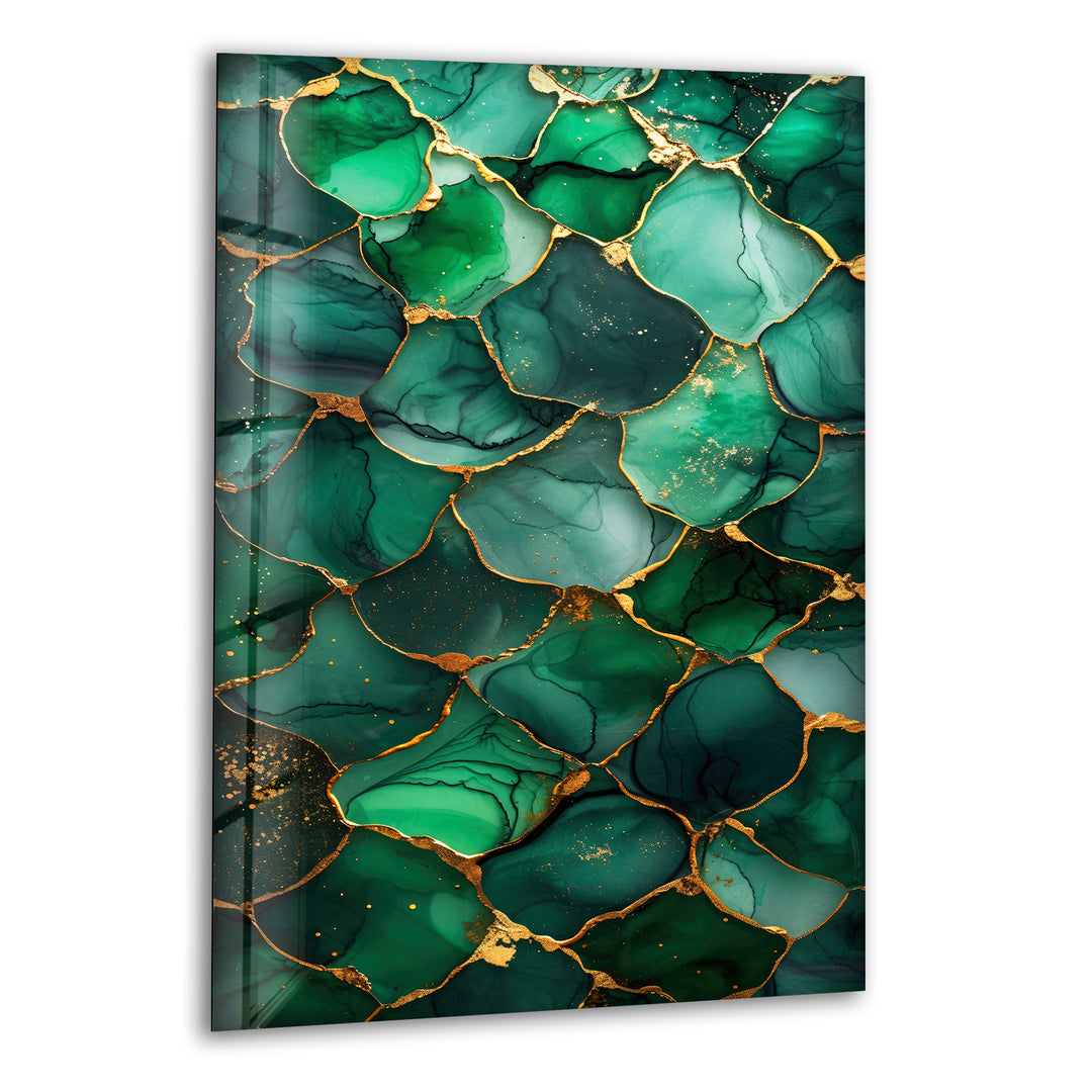 Golden Green Marble Glass Wall Art glass art painting, glass art for the Wall