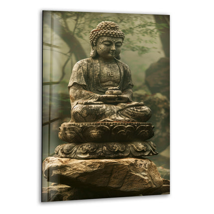 Green Buddha Modern Glass Wall Art Decor