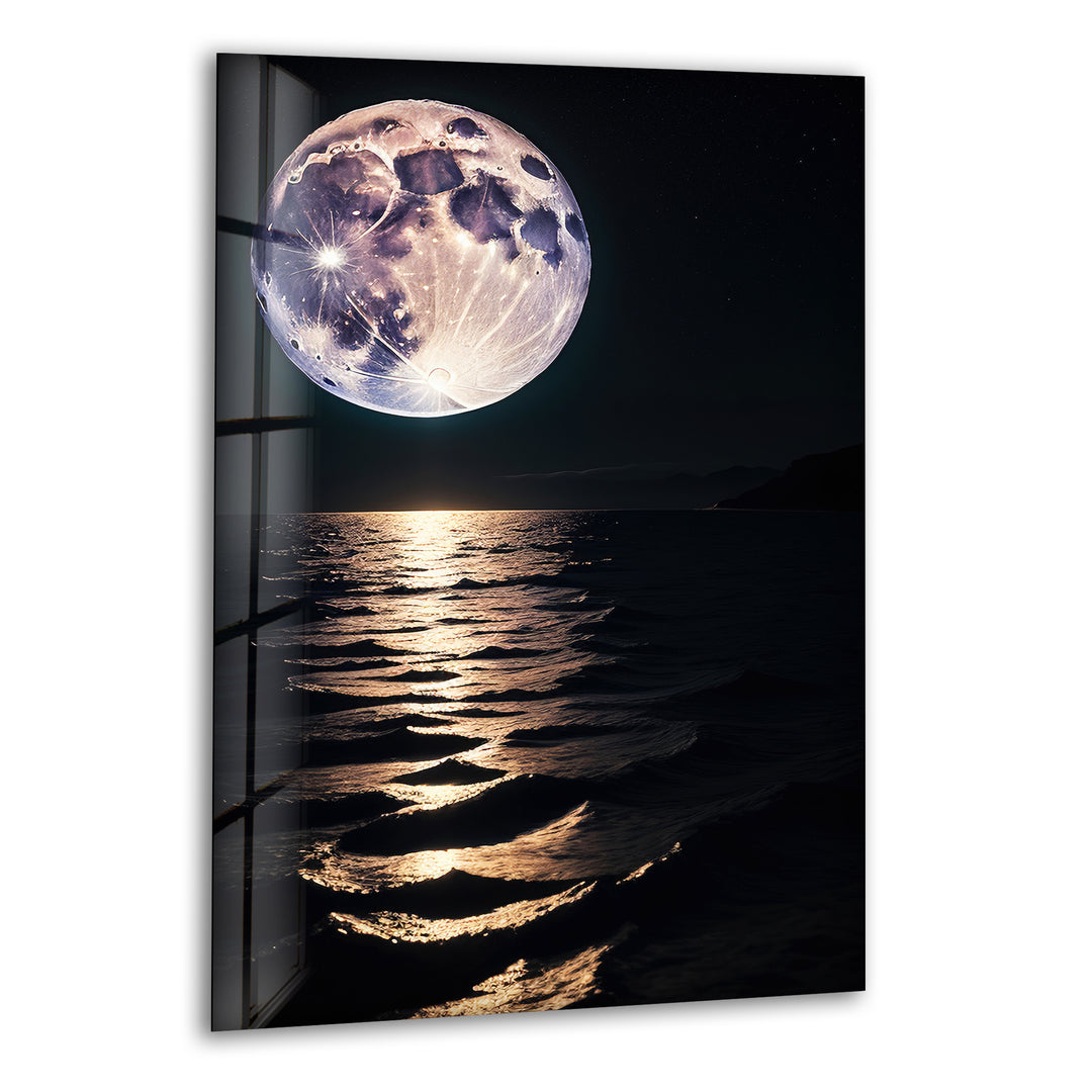 Moon Over Water Glass Wall Art custom glass pictures, glass art prints