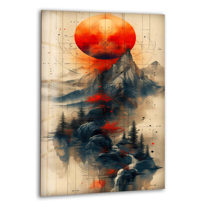 Blood Moon & Mountain Glass Wall Art glass art painting, glass art for the Wall