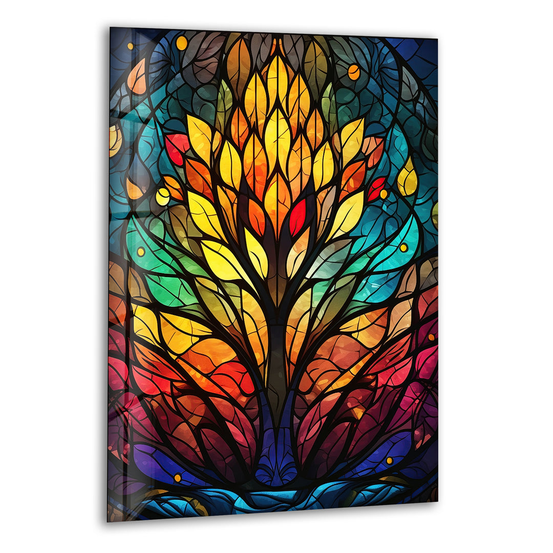 Stained Yellow Tree Glass Wall Art custom glass photo prints, large glass prints