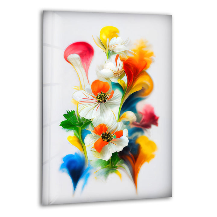 Watercolor Bright Spring Flowers Glass Wall Art, print on glass, glass printed photos