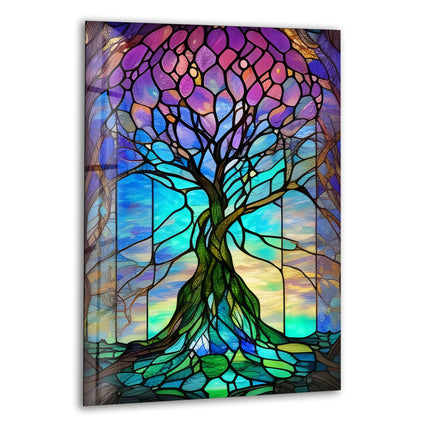 Stained Purple Life of Tree Glass Wall Art large glass photo prints, glass wall photos