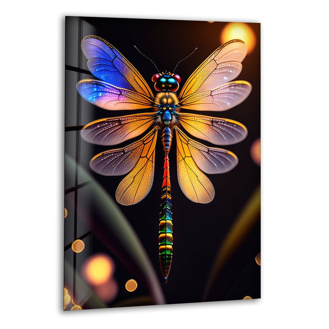 Vivid Colored Dragonfly Glass Wall Art glass art painting, glass art for the Wall
