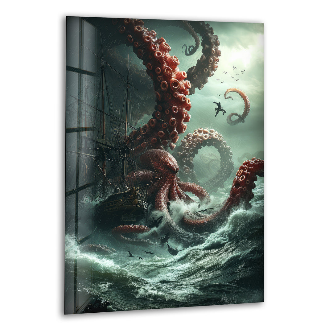 Giant Kraken Glass Wall Art photo print on glass, prints on glass wall art