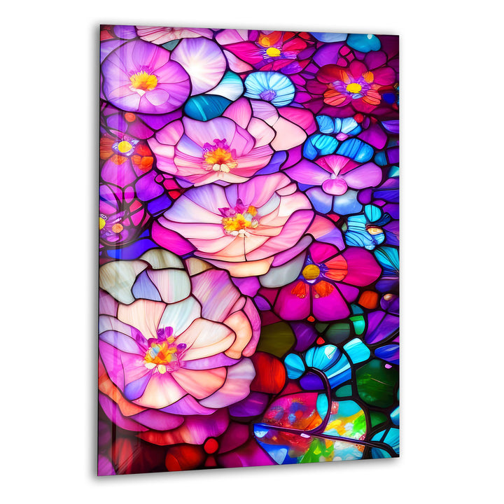 Pink Stained Flowers Glass Wall Art