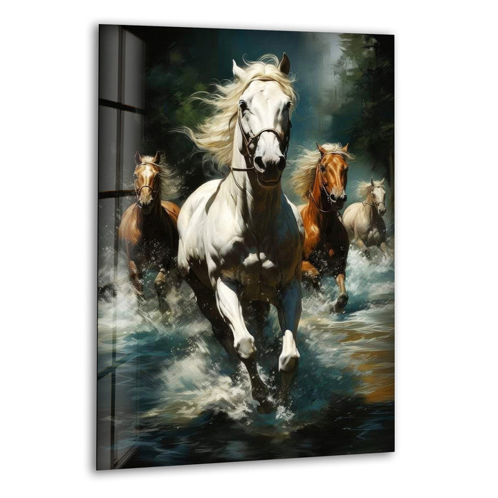 Horses Running Glass Wall Art photo print on glass, prints on glass wall art