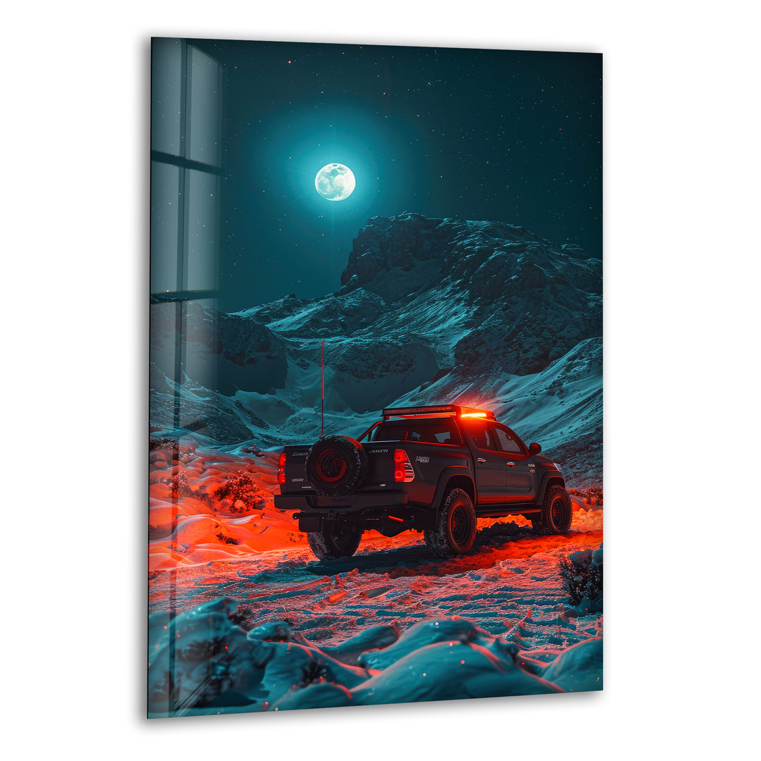 Wildtruck in The Mountain Glass Wall Art photo print on glass, prints on glass wall art