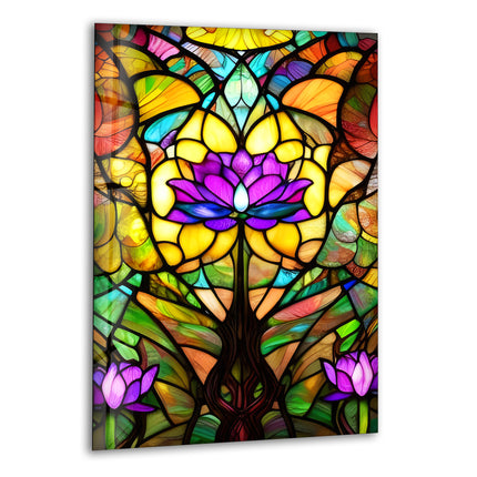 Stained Glowing Purple Lotus Glass Wall Art, print picture on glass, Tempered Glass Wall Art