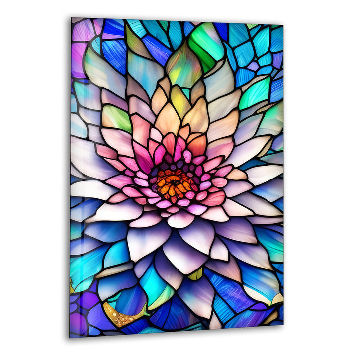 Vivid Floral Lotus Stained Glass Wall Art print picture on glass, Tempered Glass Wall Art