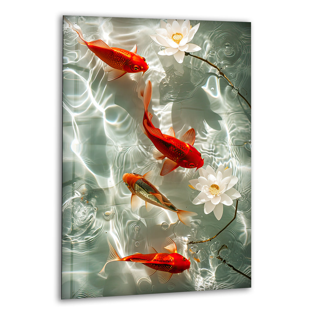 Japanese Fishes Glass Wall Art picture on glass wall art, photos printed on glass