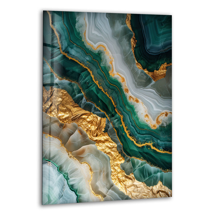 Green Gold Marble Geode Glass Wall Art