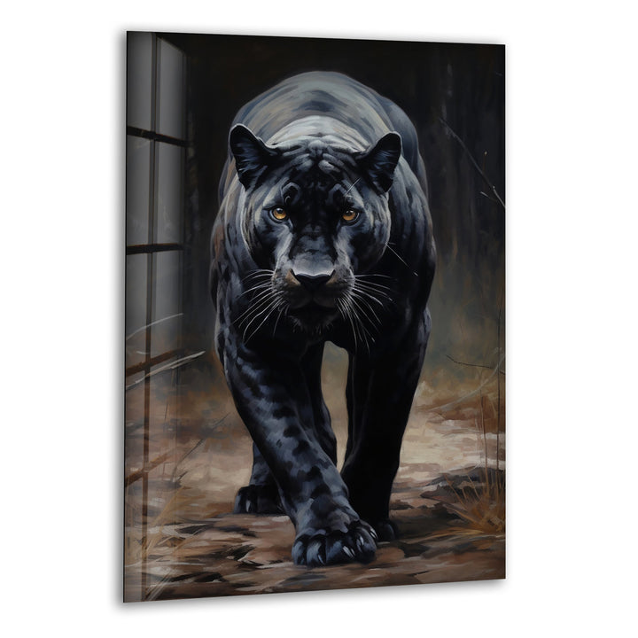 Black Puma Glass Wall Art glass art painting, glass art for the Wall
