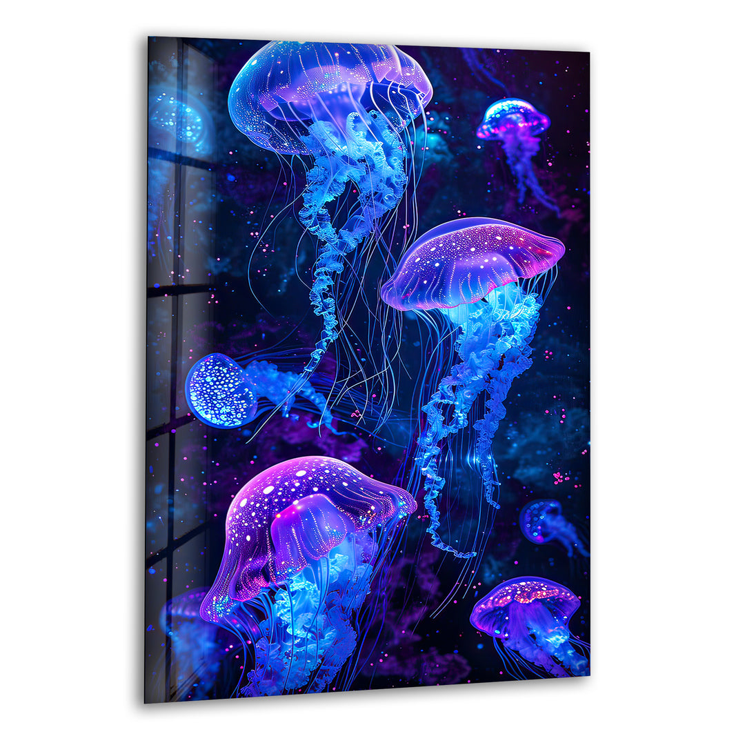 Glowing Jellyfish Glass Wall Art             glass wall decor, glass wall art decor